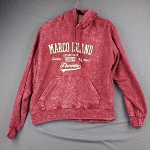 Vintage Collection Marco Island Florida Acid Wash Graphic Hoodie Red Small